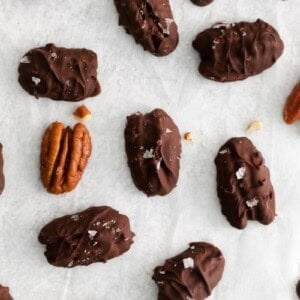 dark chocolate covered pecans with salt