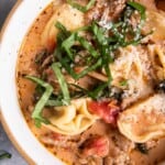 bowl with tortellini soup