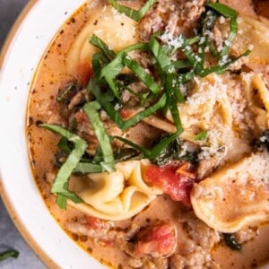 bowl with tortellini soup
