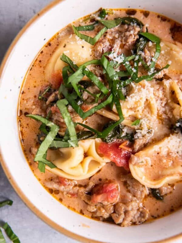 bowl with tortellini soup