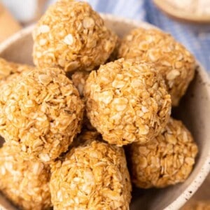 close up of 3 Ingredient Peanut Butter Oatmeal Balls