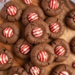 overhead shot of several peppermint kiss cookies