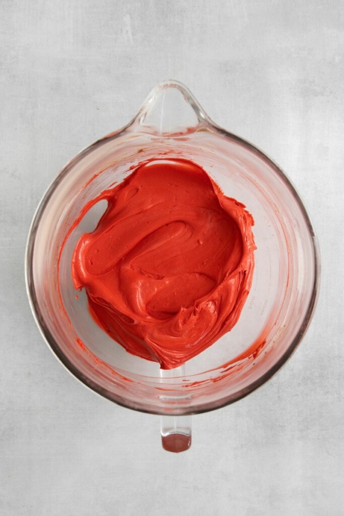 Red Velvet Cheesecake filling in a bowl