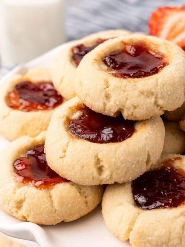 stack with several strawberry jam cookies