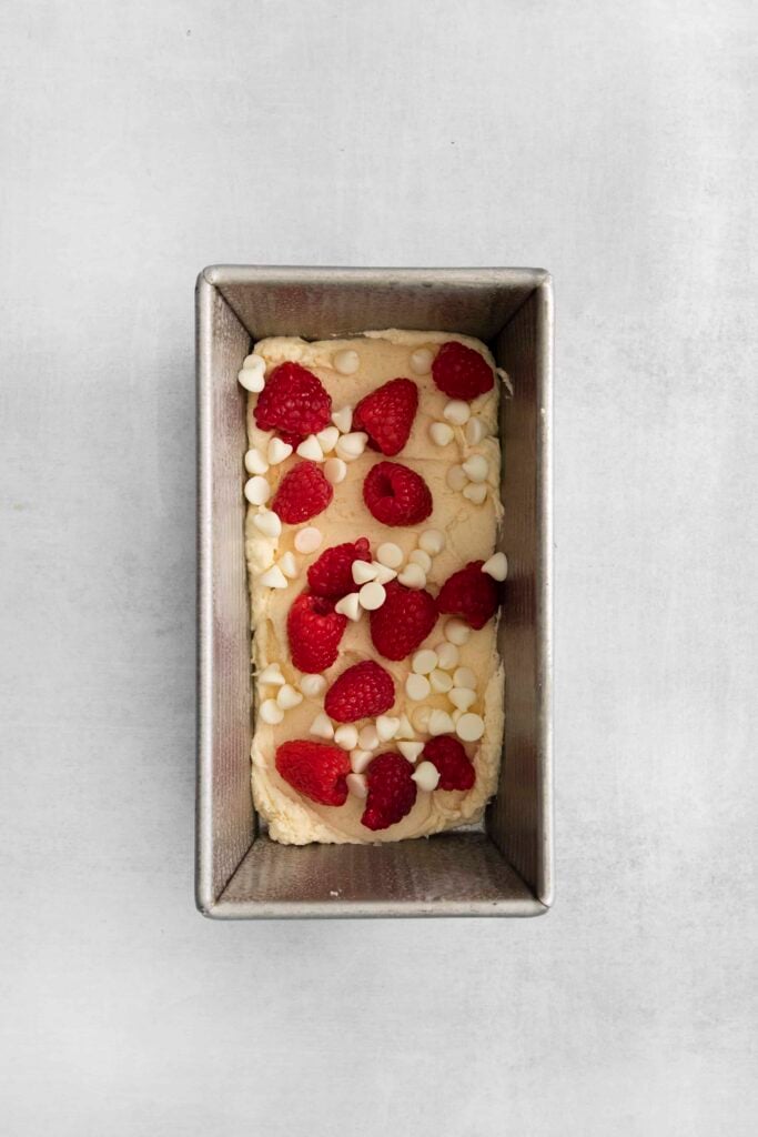 loaf cake batter in pan