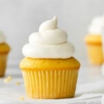side view of frosted cupcake
