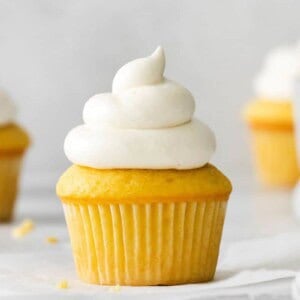 side view of frosted cupcake