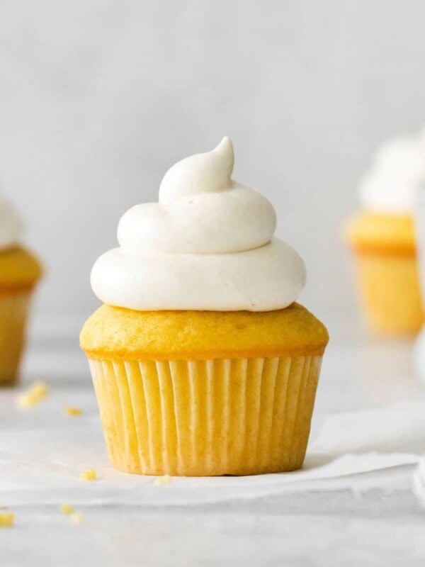 side view of frosted cupcake