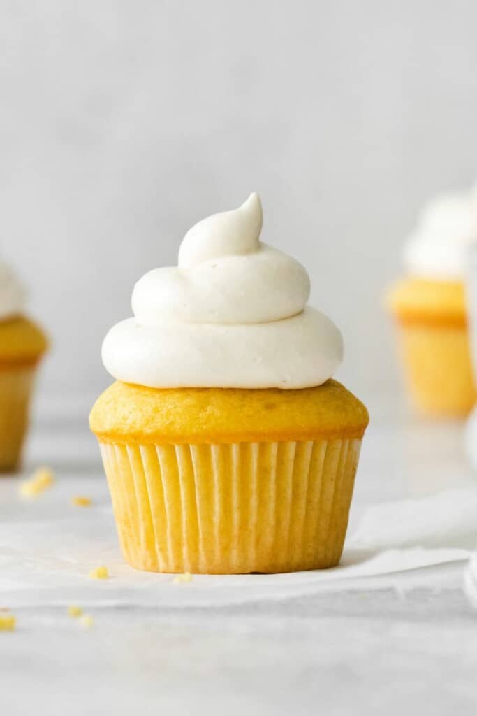 side view of frosted cupcake