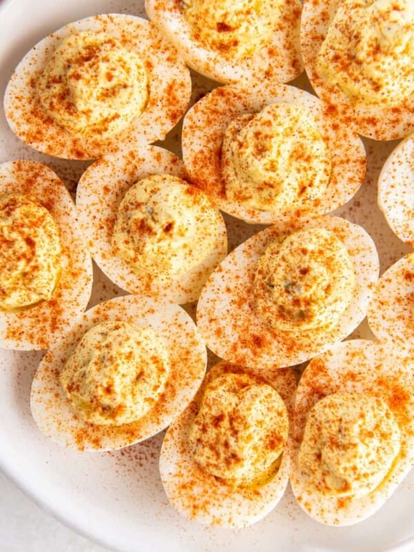 closeup of deviled eggs