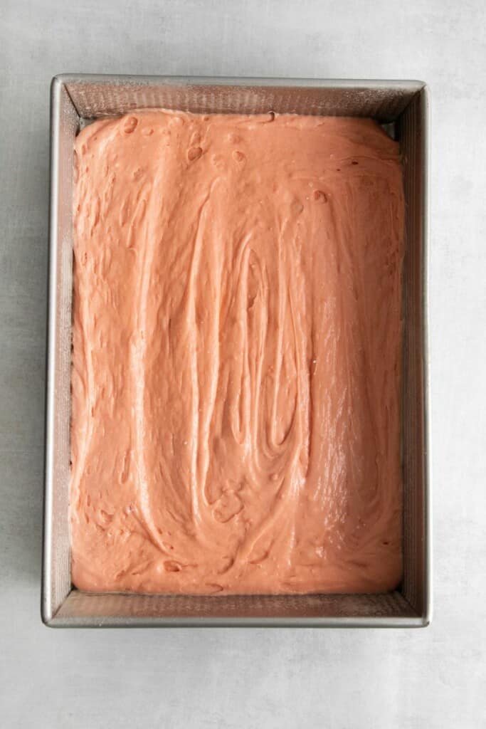 cake batter in a pan