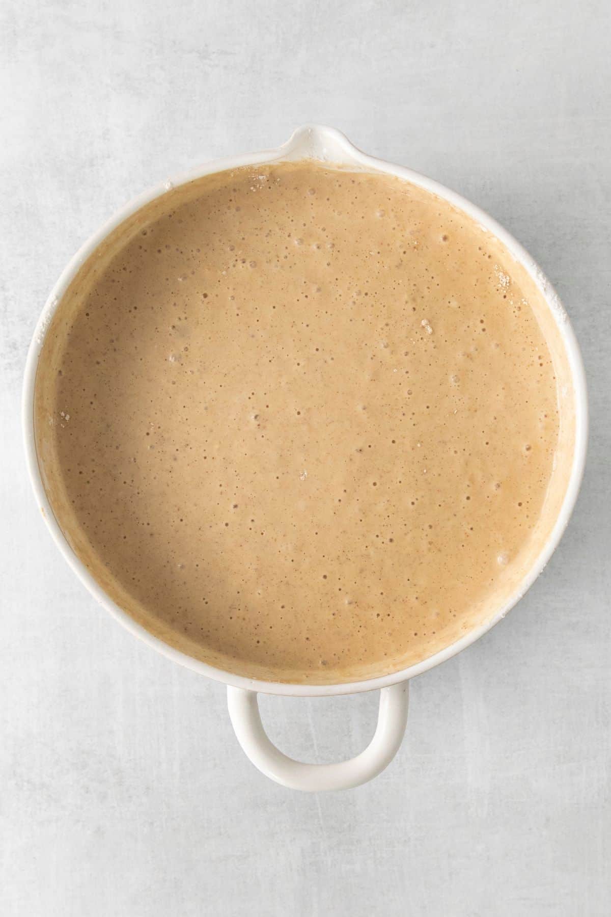 Pancake batter ready to be scooped and made into pancakes.