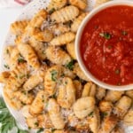 gnocci on platter with sauce
