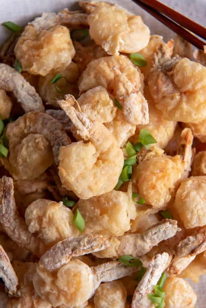pile of air fried shrimp tempura