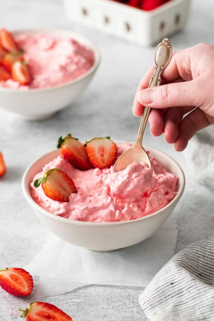 spoon in cottage cheese jello salad