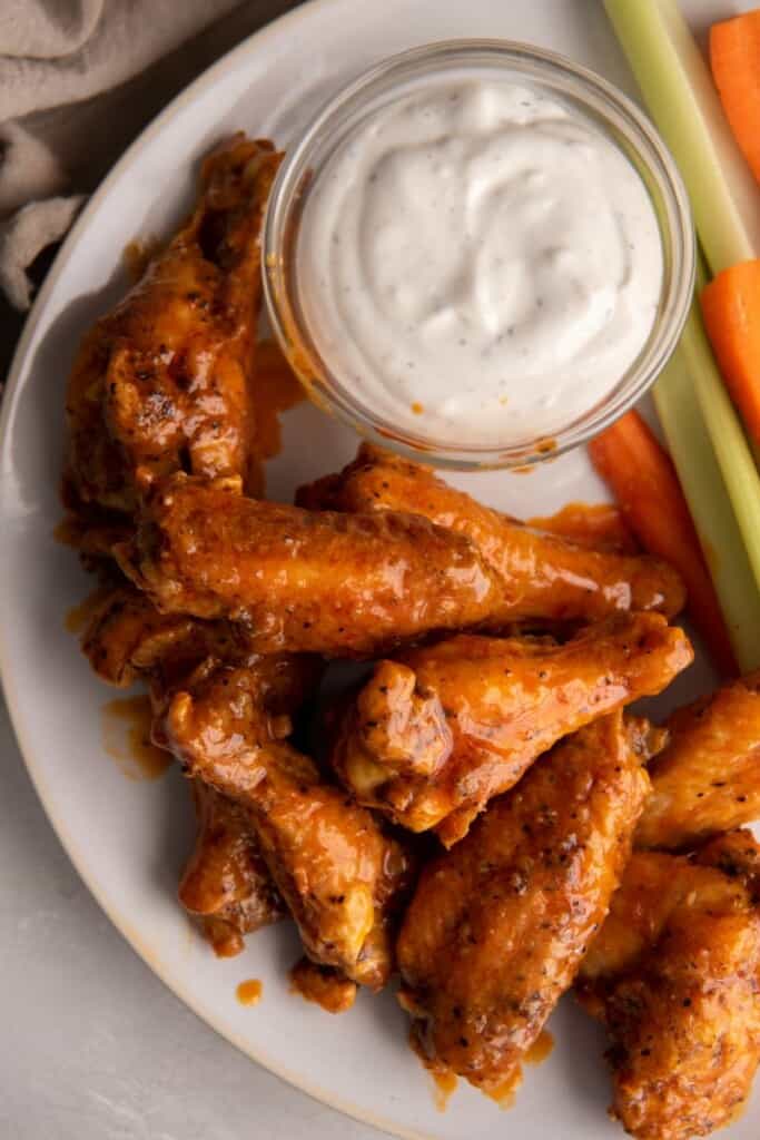 overhead shot of the best air fryer buffalo wings