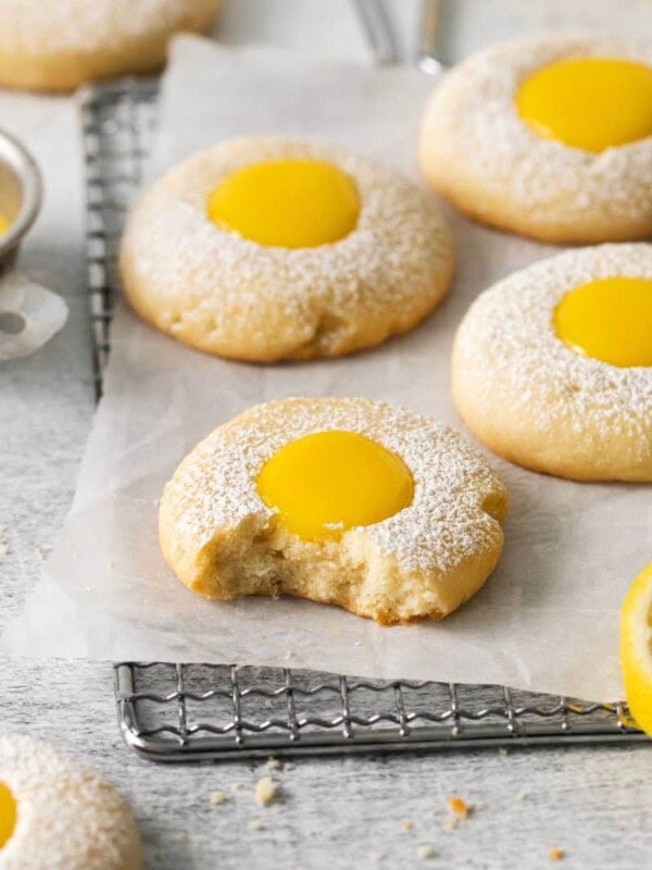 lemon curd cookie with a bite out of it