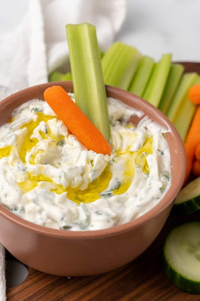 Tzatziki Sauce with a carrot and celery