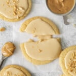 broken cookie with peanut butter icing