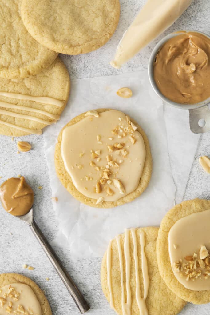 overhead shot of cookies with icing