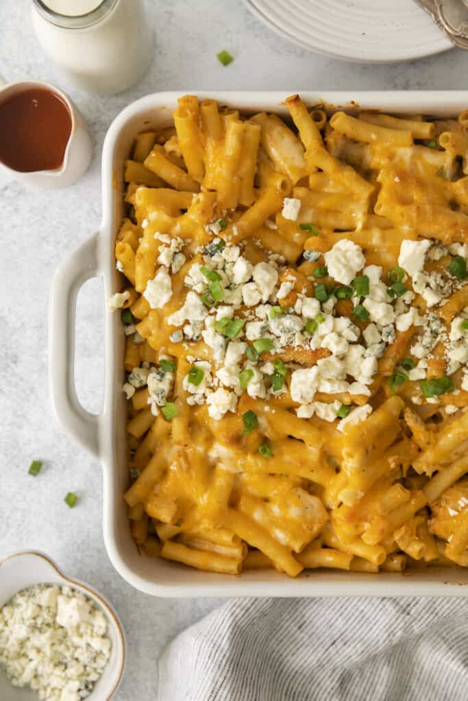 pan with buffalo chicken pasta bake