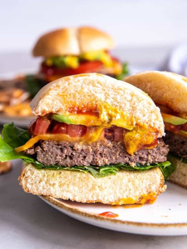Air fryer Impossible Burger cut in half