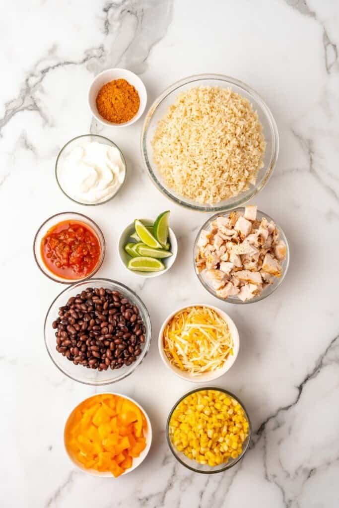 Ingredients needed to prepare southwest bowls.