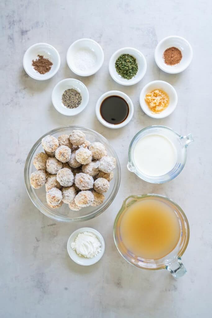 Ingredients needed to prepare frozen meatballs in an Instant Pot.
