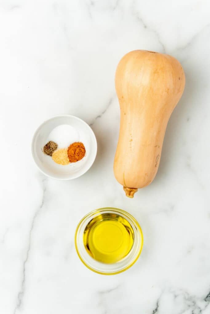 Ingredients needed to prepare butternut squash.