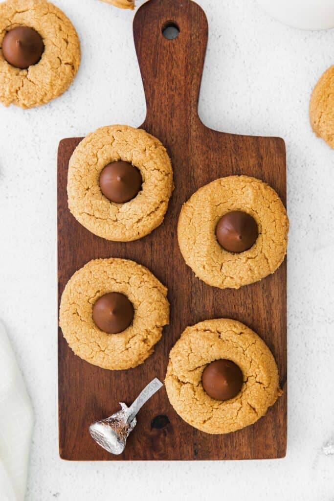 3-ingredient peanut butter blossoms on a serving board.
