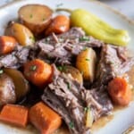 Mississippi Pot Roast with Vegetables on a dinner plate.