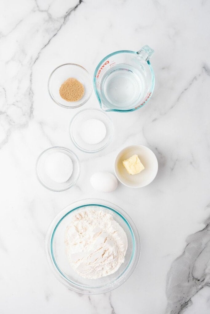 Ingredients needed to prepare homemade bread in an air fryer.