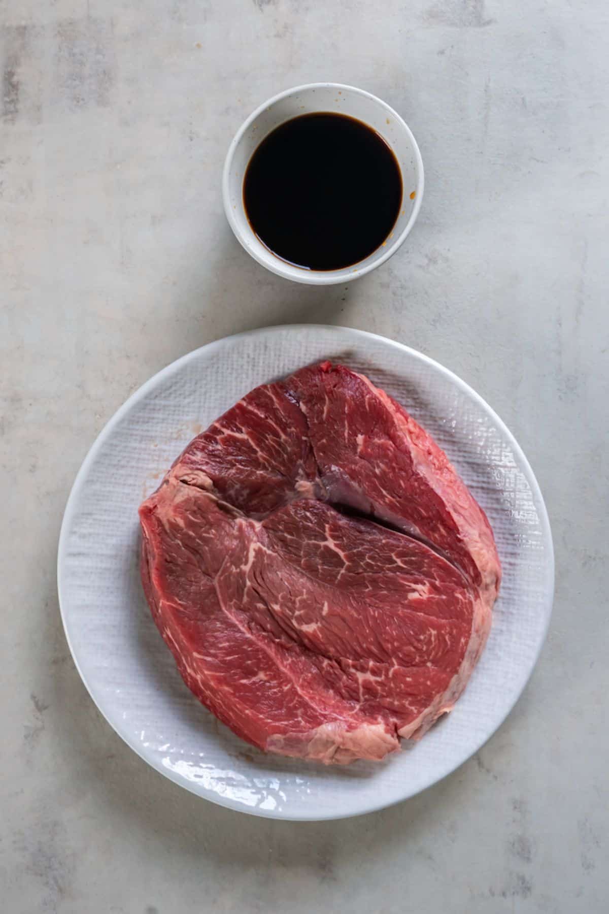 Sirloin steak and teriyaki sauce to make air fryer jerky.
