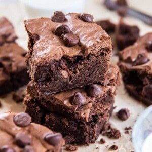 stacked air fried brownies with chocolate chips