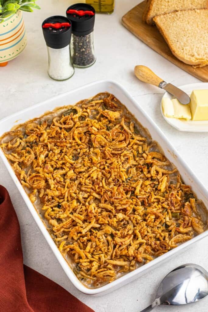side view of
del monte green bean casserole