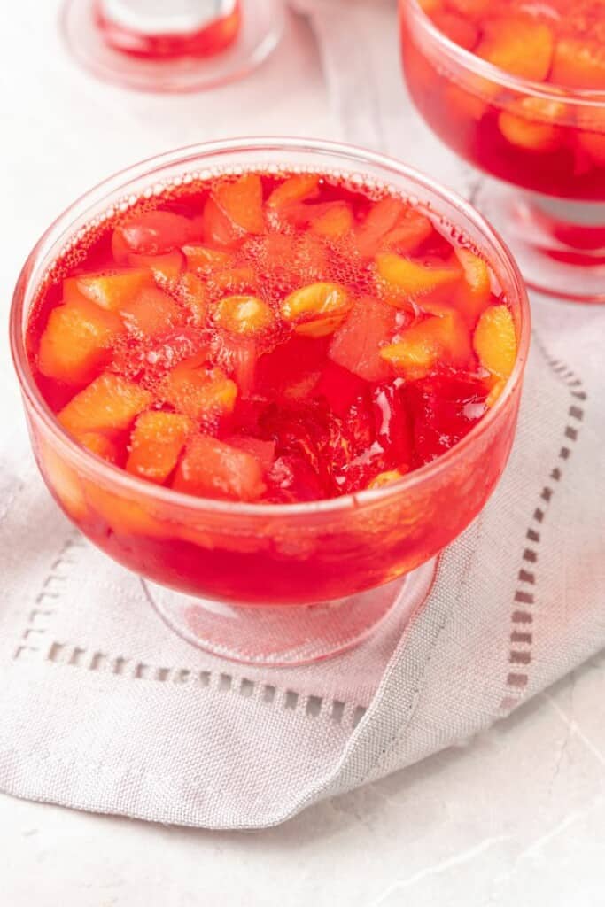 eating some fruit cocktail in jello