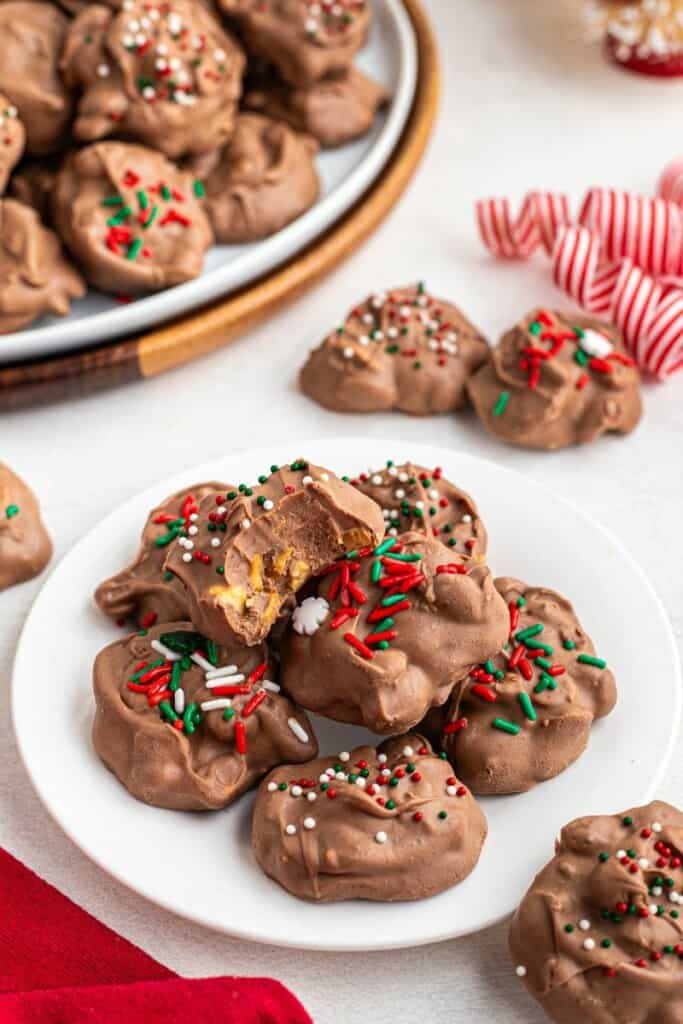 taking a bite out of chocolate peanut butter candy