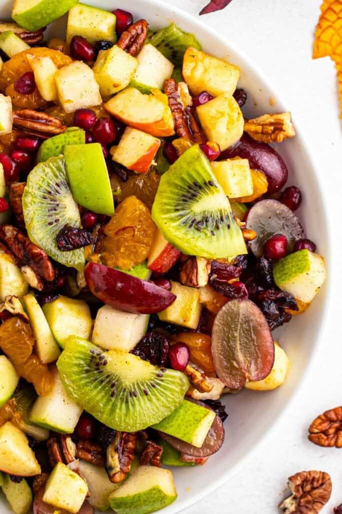 closeup of thanksgiving fruit salad.