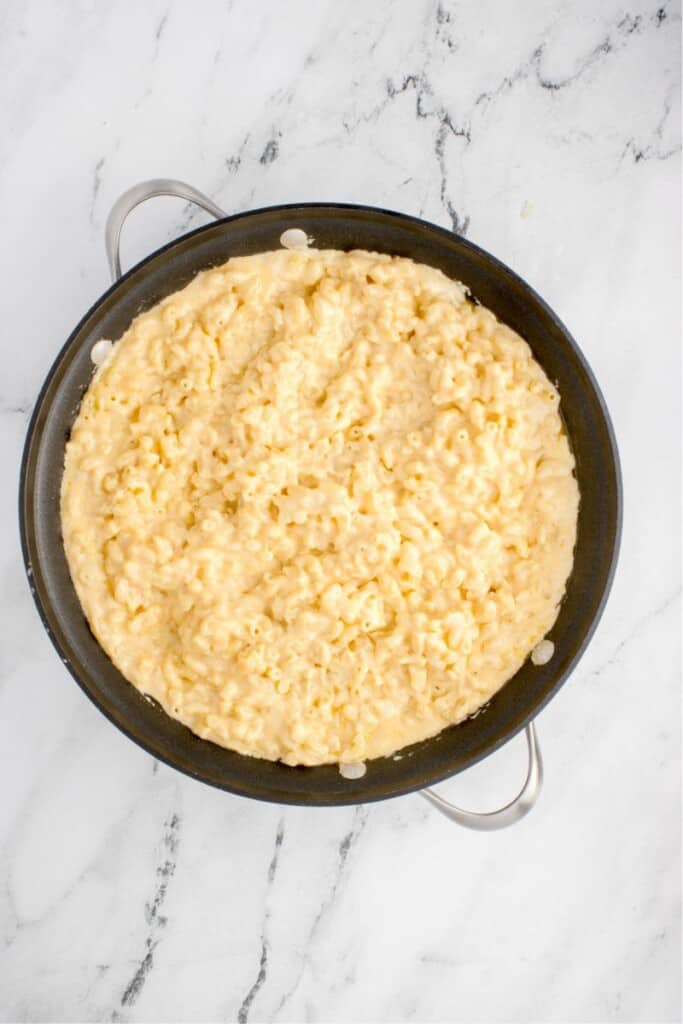 creamy mac and cheese in a pan