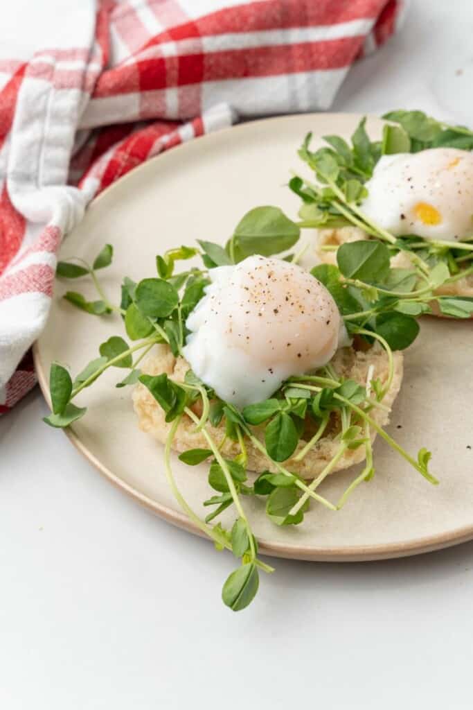 Poached egg on an english muffin.