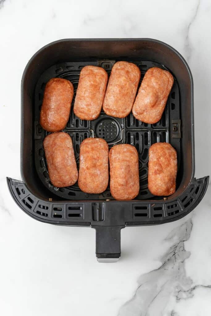 cooked spam in air fryer basket.