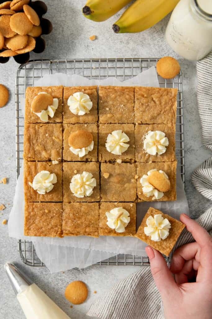 Homemade brownie recipe, with banana flavored topping.
