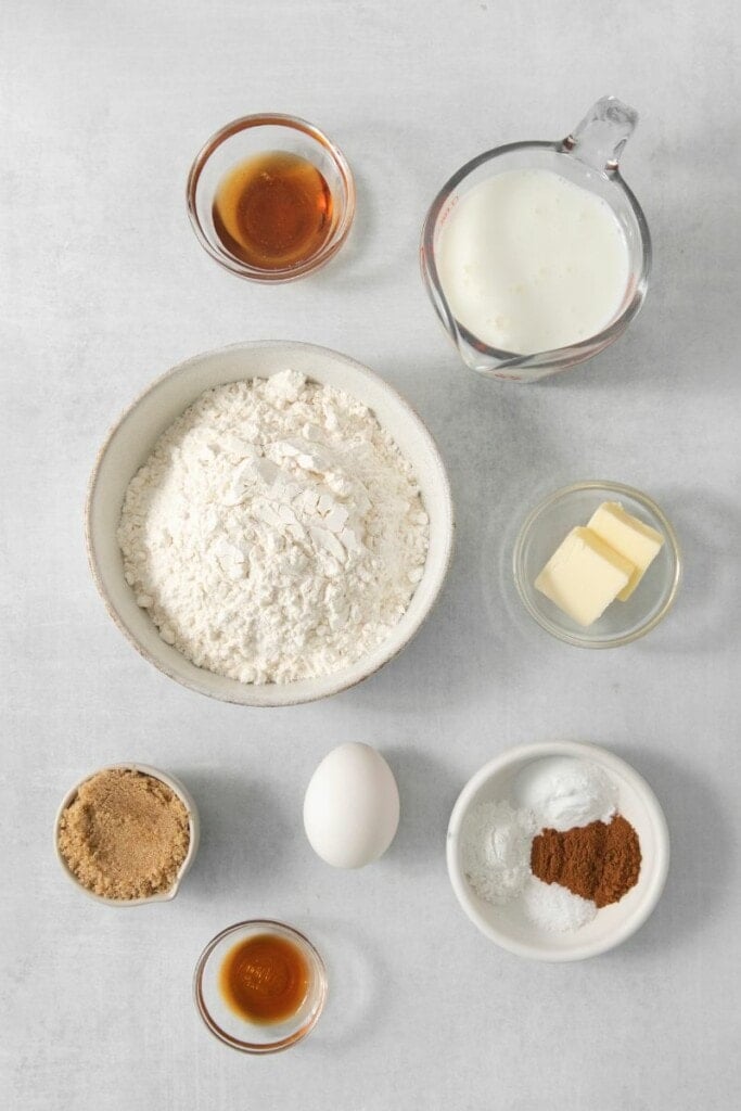 Ingredients for brown sugar pancake recipe.
