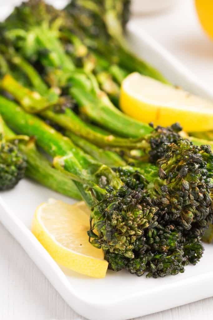roasted air fryer broccolini close up