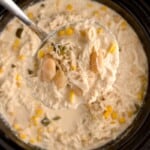 big scoop of crockpot white chicken chili