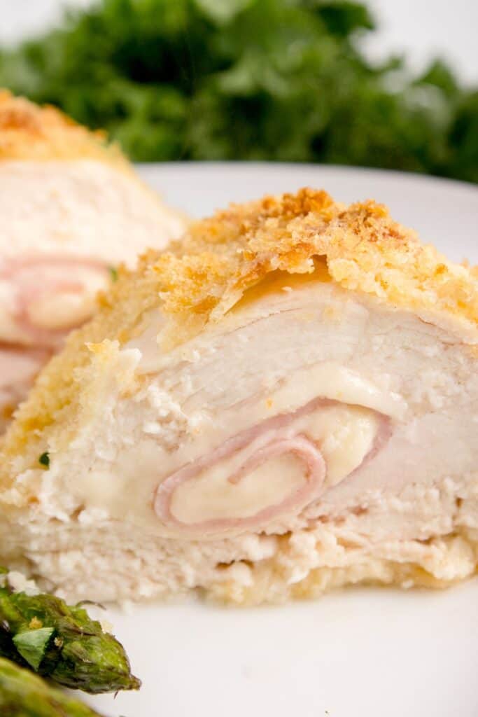 close up of the inside of a chicken cordon bleu
