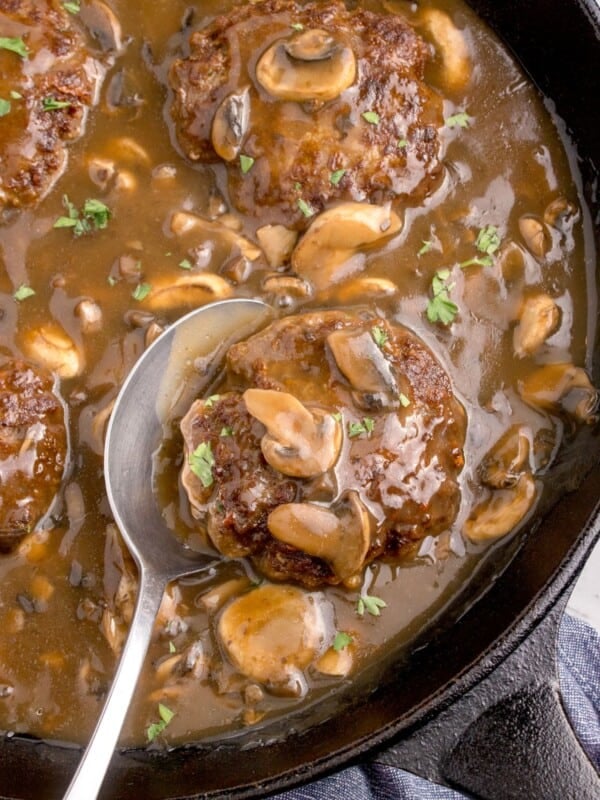 overhead shot of salisbury steak and gravy recipe
