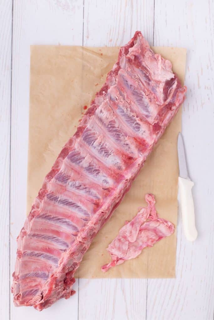 removing membrane from the underside of rib rack