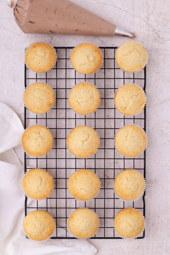 baked cupcakes cooled down on a wire rack