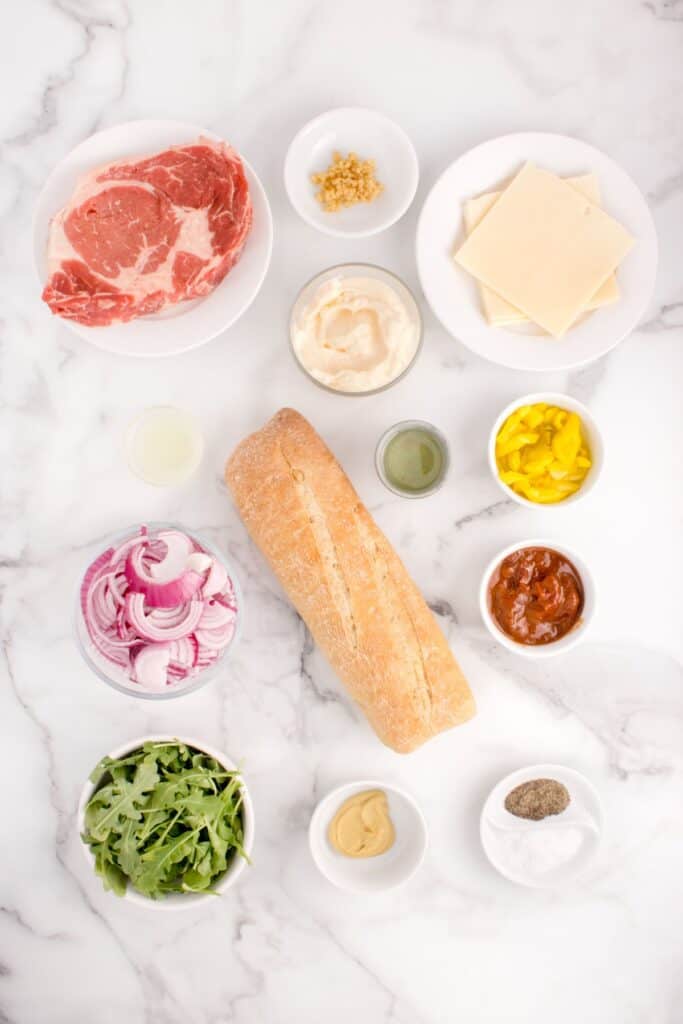 ingredients needed to make a steak sandwich at home